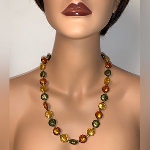 Multi-Colored Glass Octagon Shaped Beaded Gold Tone Necklace
